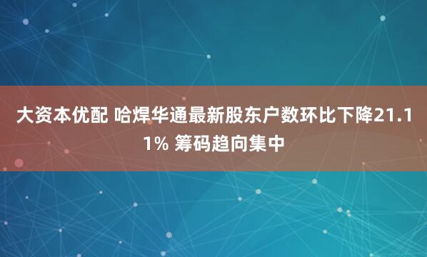 大资本优配 哈焊华通最新股东户数环比下降21.11% 筹码趋向集中
